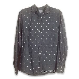 J. Crew Factory Polka Dot Chambray Button Down Long Sleeve Dress Shirt  XS